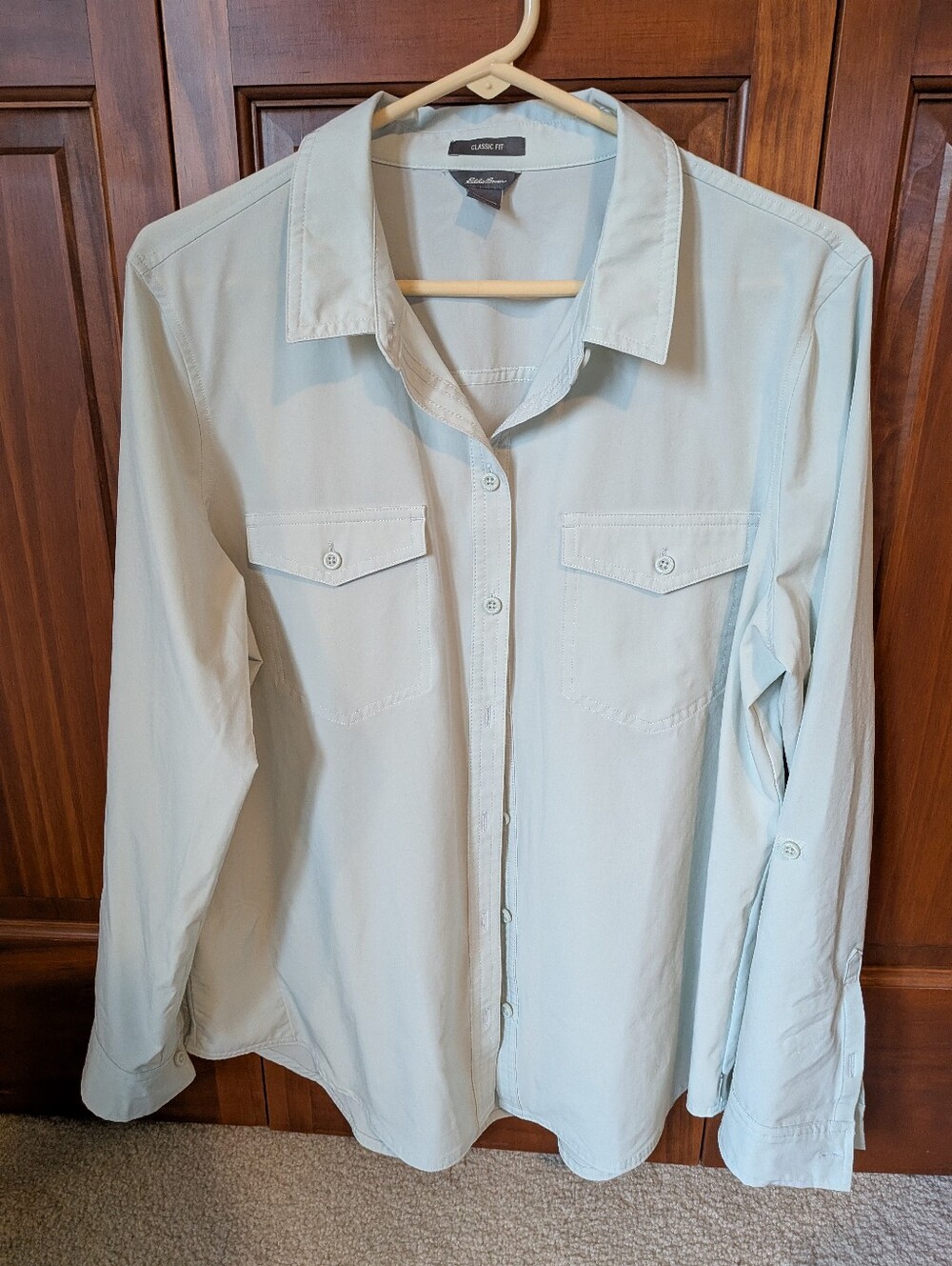 Eddie Bauer Light Mint Green Departure 2.0 Long-Sleeve Button Down Top L